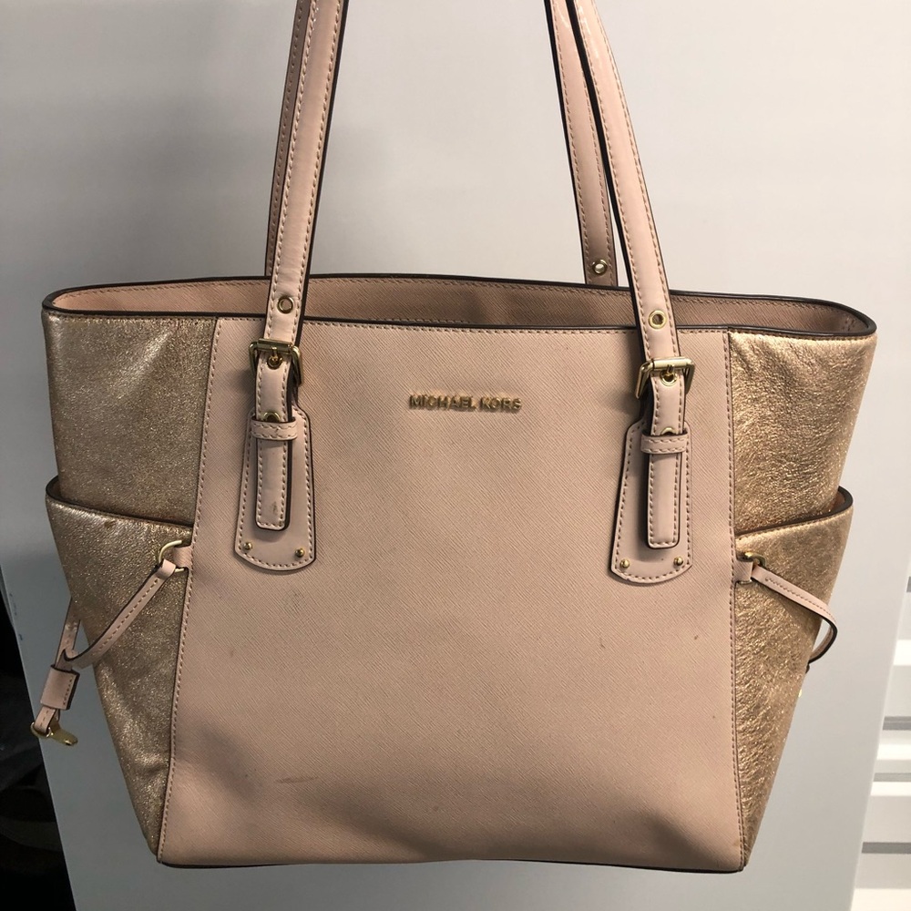 Michael Kors pink and rose gold tote bag